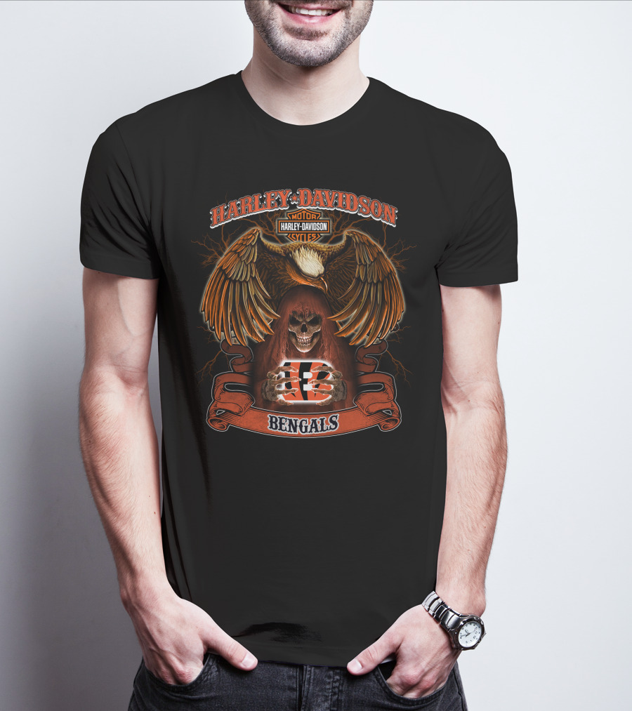 Harley Davidson Motorcycles Eagle Cincinnati Bengals Nfl T-Shirt