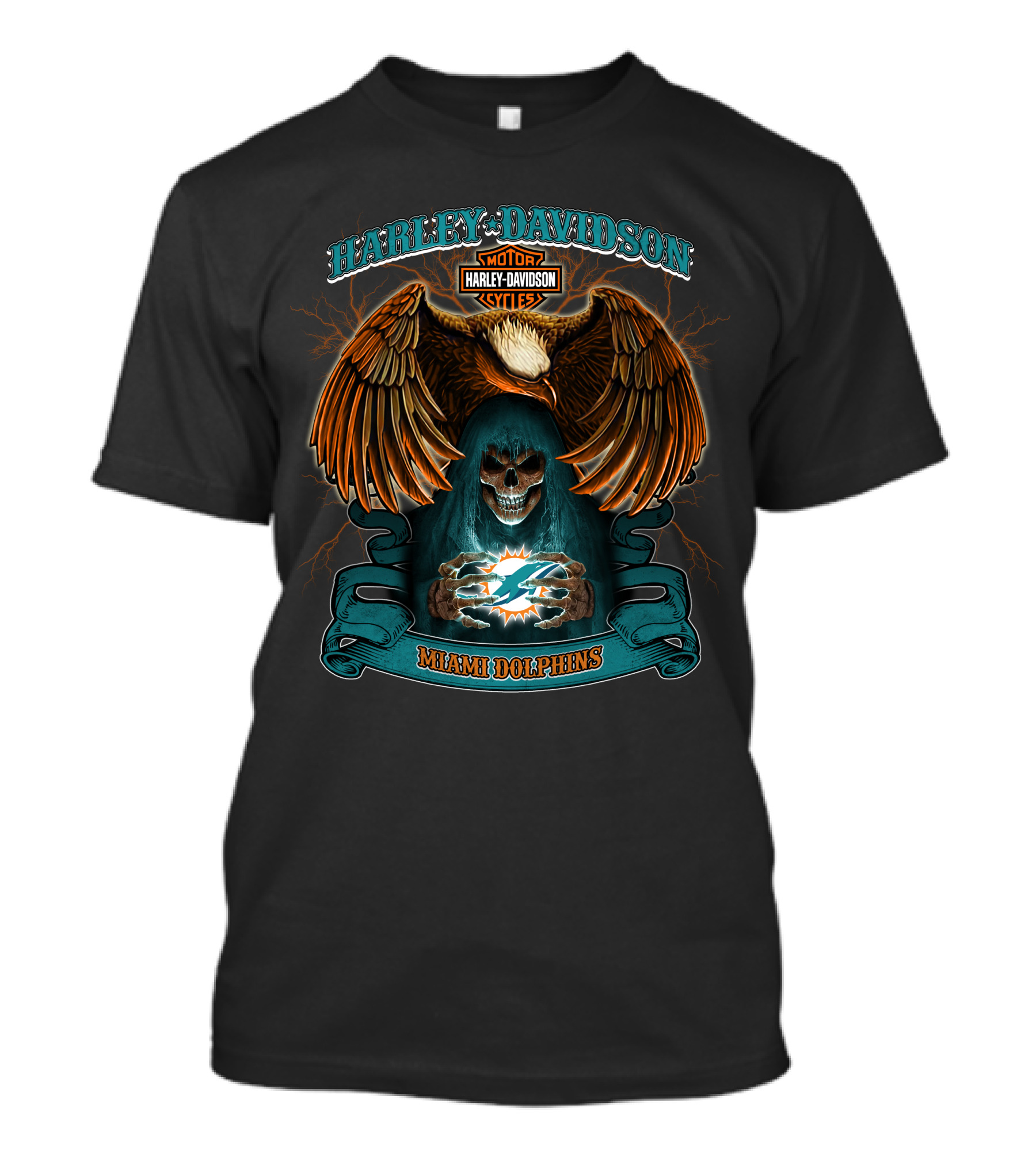 Harley Davidson Motorcycles Miami Dolphins Eagle Skull T-Shirt