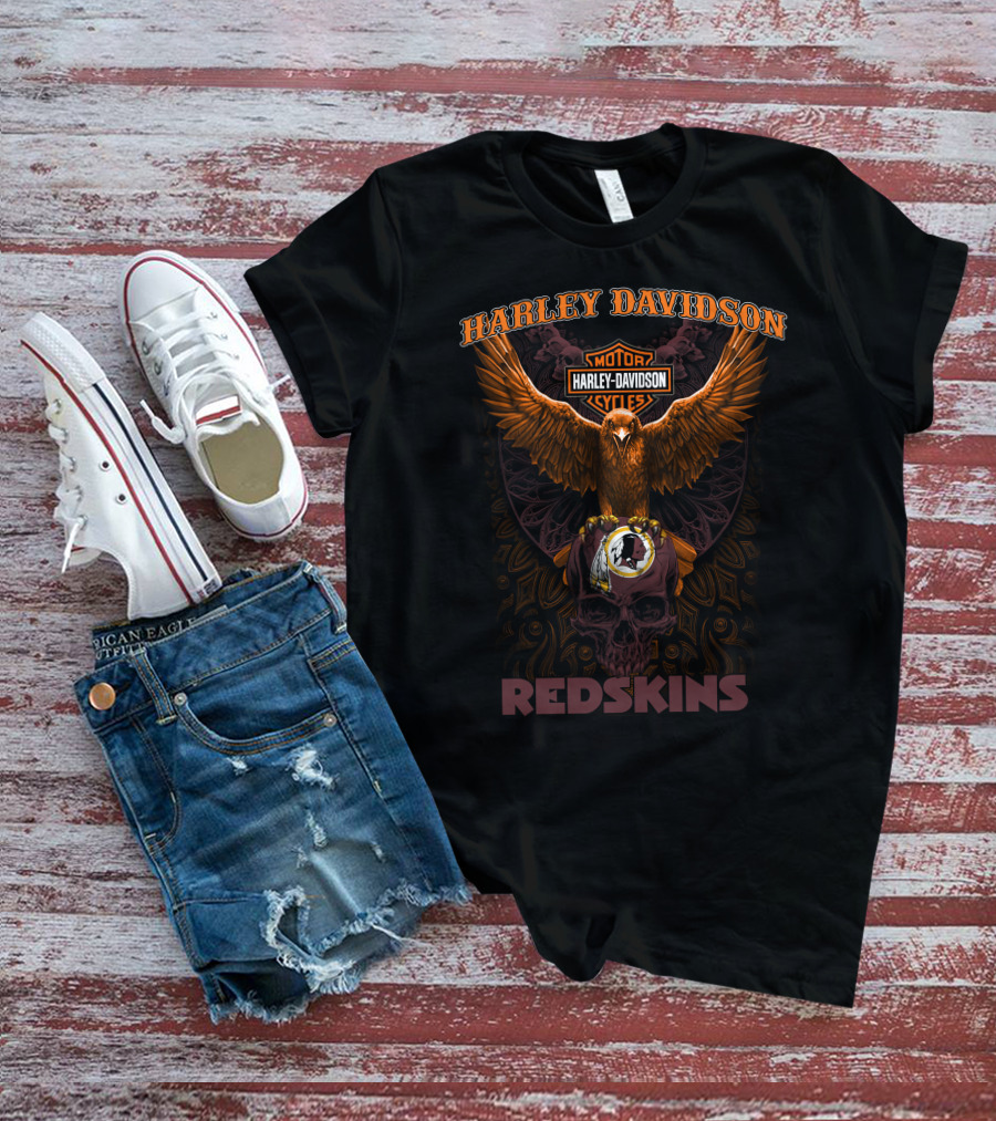 Harley Davidson Redskins Motorcycle Skull T-Shirt