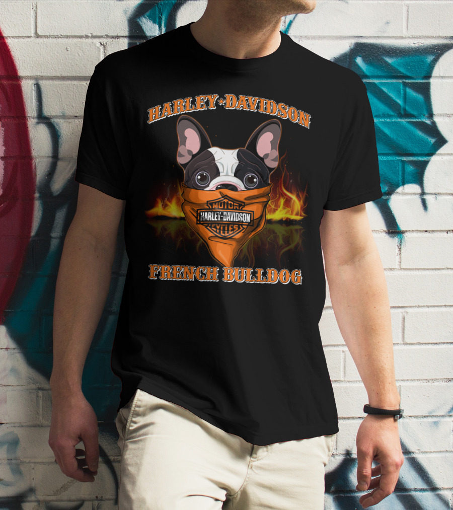 Harley Davidson French Bulldog With Flaming Bandana T-Shirt