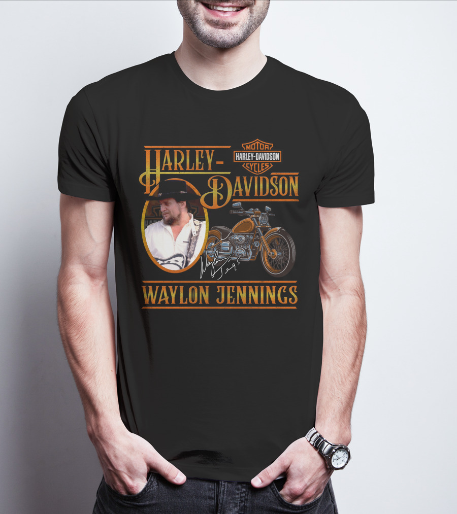 Waylon Jennings Harley Davidson Motor Cycles T-Shirt