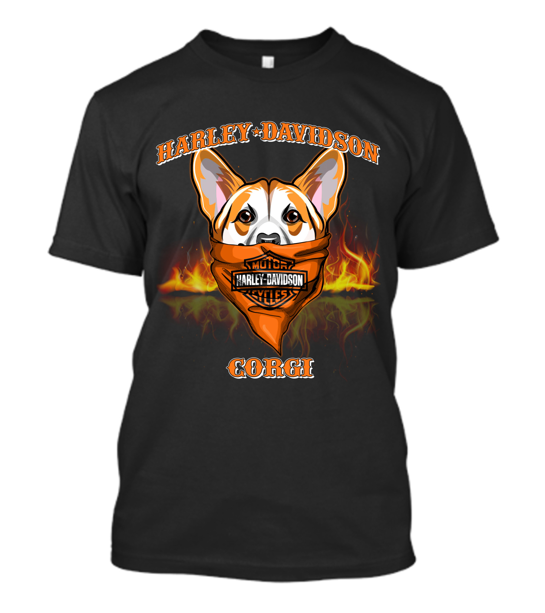 Harley Davidson Corgi Motorcycles Flame Bandana T-Shirt