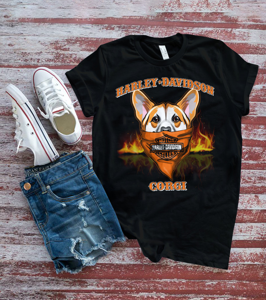 Harley Davidson Corgi Motorcycles Flame Bandana T-Shirt