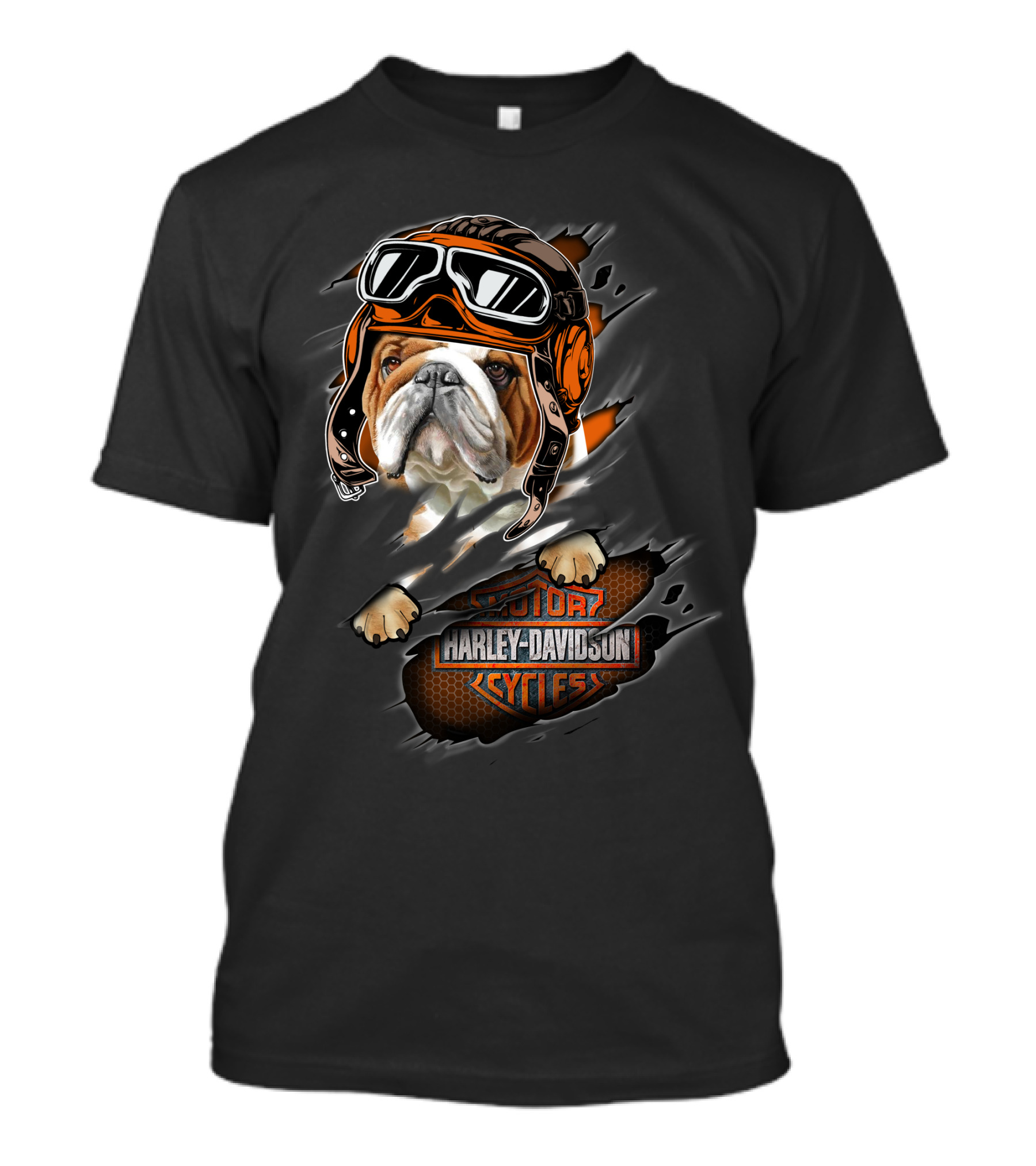Bulldog With Helmet And Goggles Harley Davidson Cycles T-Shirt