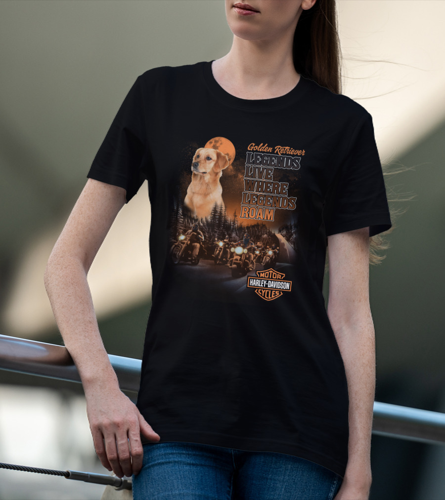 Golden Retriever Legends Live Where Legends Roam Harley Davidson Cycles T-Shirt