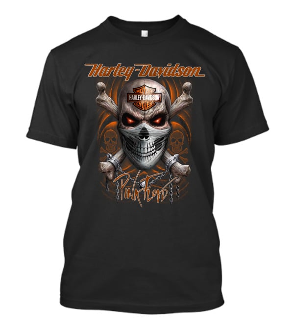 Harley Davidson Pink Floyd Skull Design With Chains And Orange Accents T-Shirt