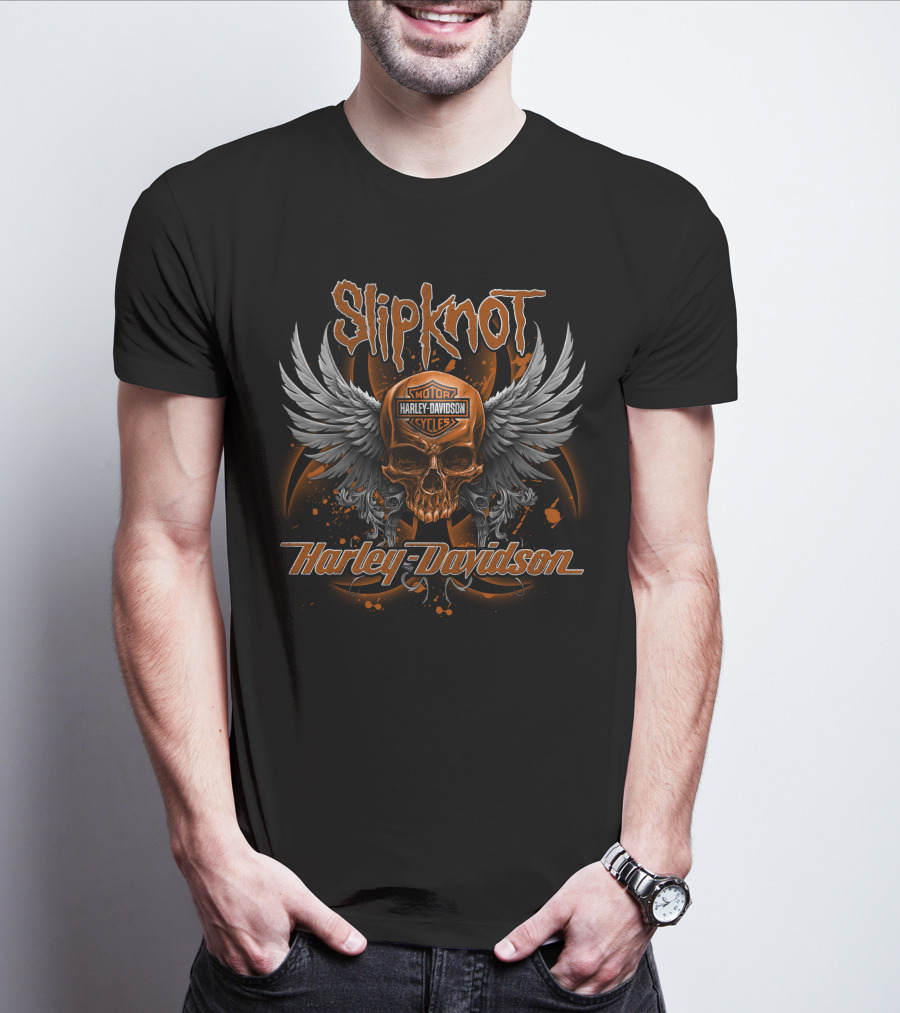 Slipknot Harley Davidson Motor Skull Wing T-Shirt