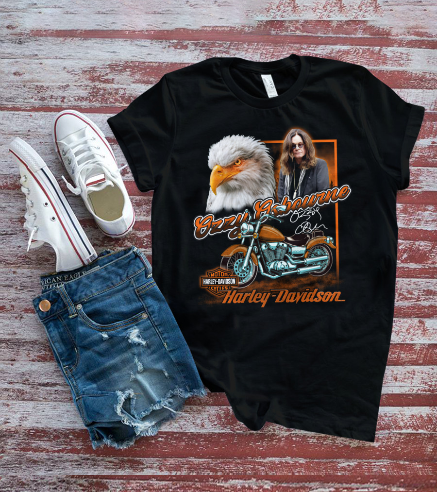 Ozzy Osbourne Harley Davidson Motorcycles Eagle And Motorcycle T-Shirt