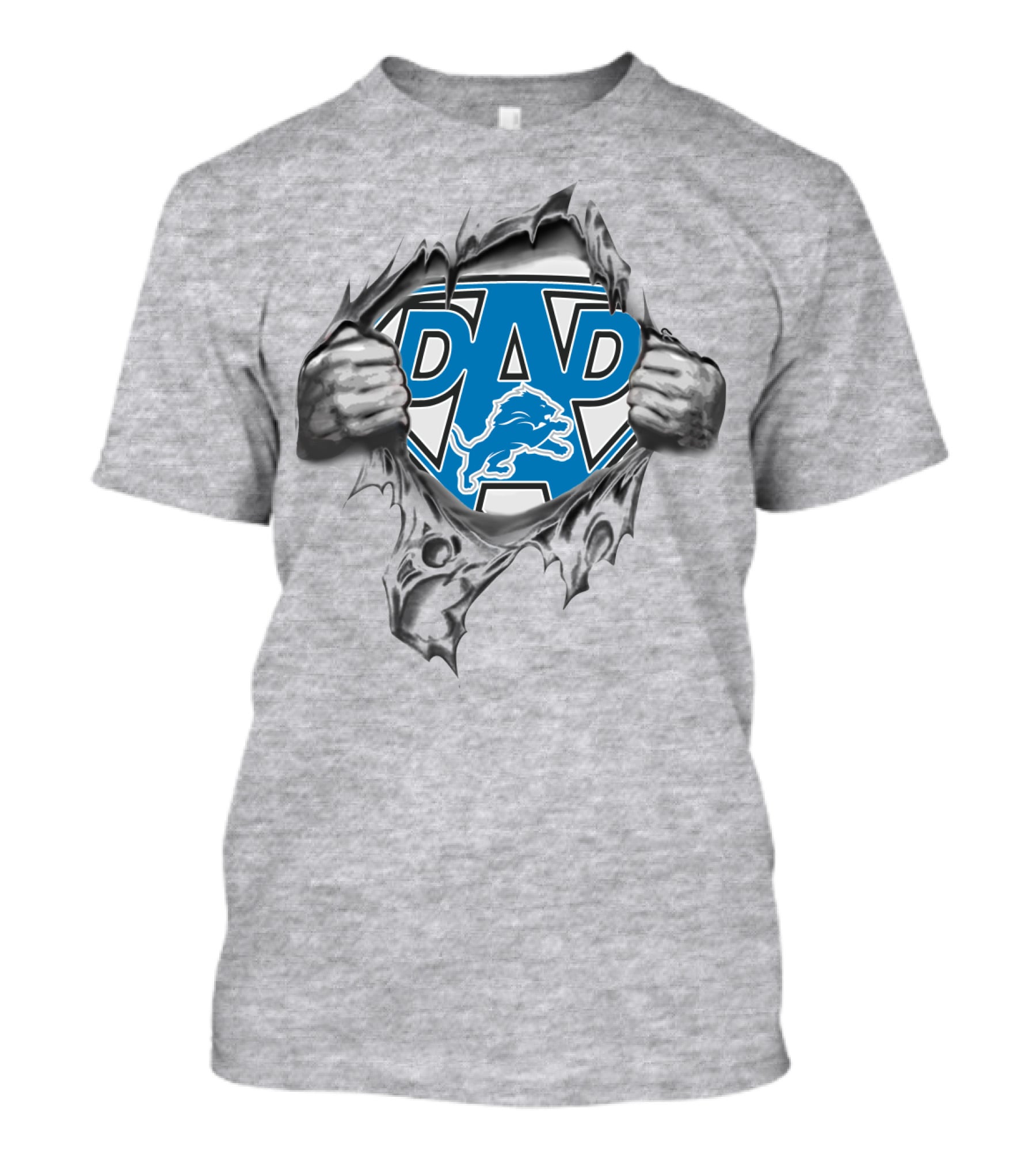 Super Dad Detroit Lions Logo Torn Fabric T-Shirt
