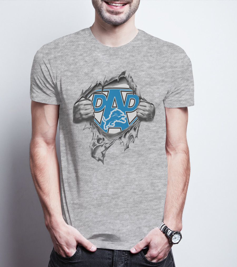 Super Dad Detroit Lions Logo Torn Fabric T-Shirt