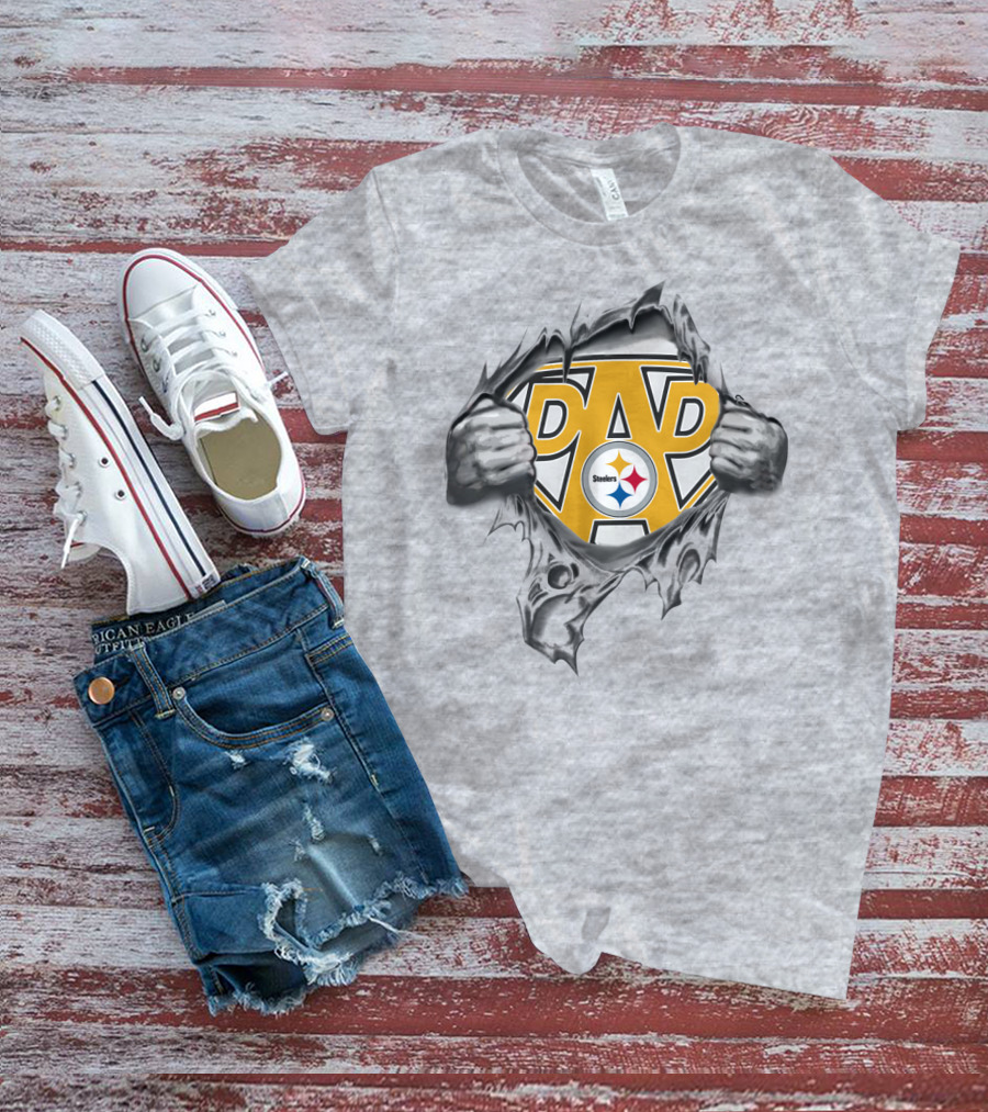 Pittsburgh Steelers Super Dad Shield With Logo Rip Reveal T-Shirt