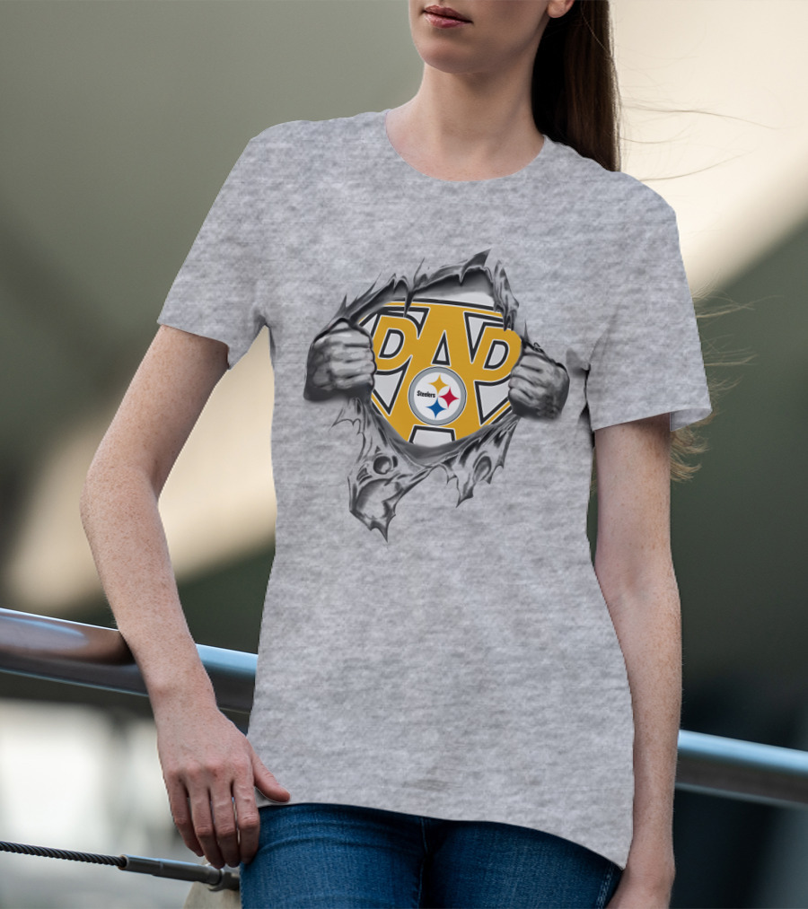 Pittsburgh Steelers Super Dad Shield With Logo Rip Reveal T-Shirt