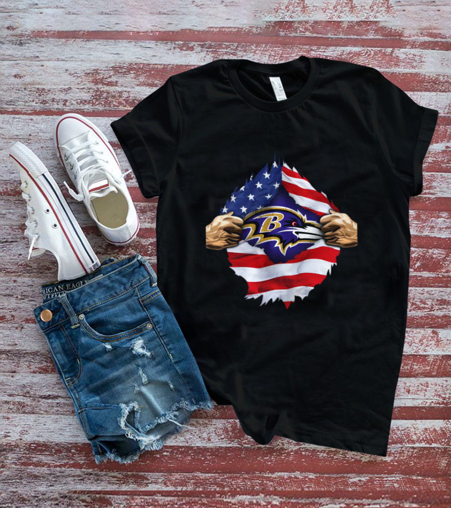 Baltimore Ravens American Flag Symbol Pulled Apart T-Shirt