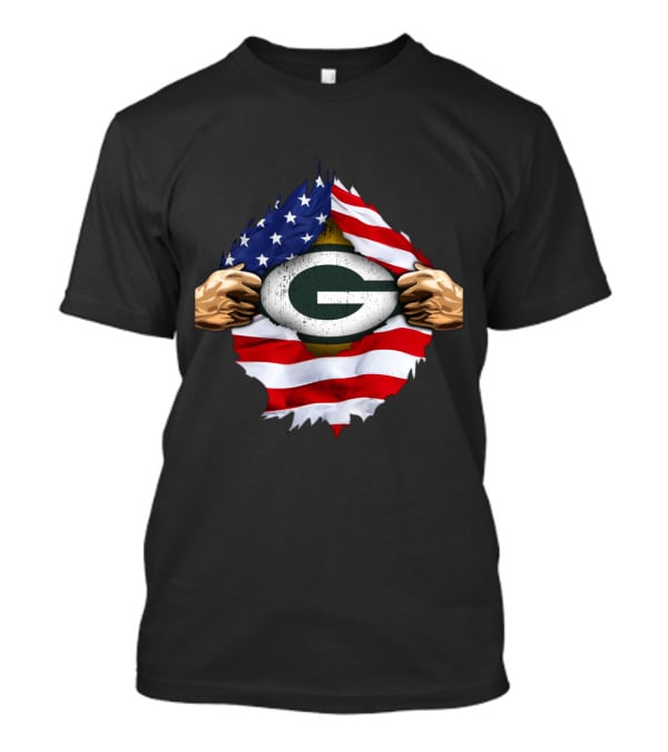 Green Bay Packers American Flag Superhero Rip T-Shirt