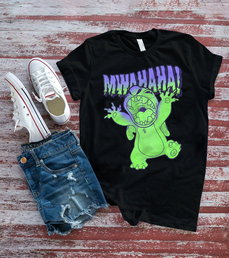 Disney Stitch Halloween Mwahaha Green Glow T-Shirt