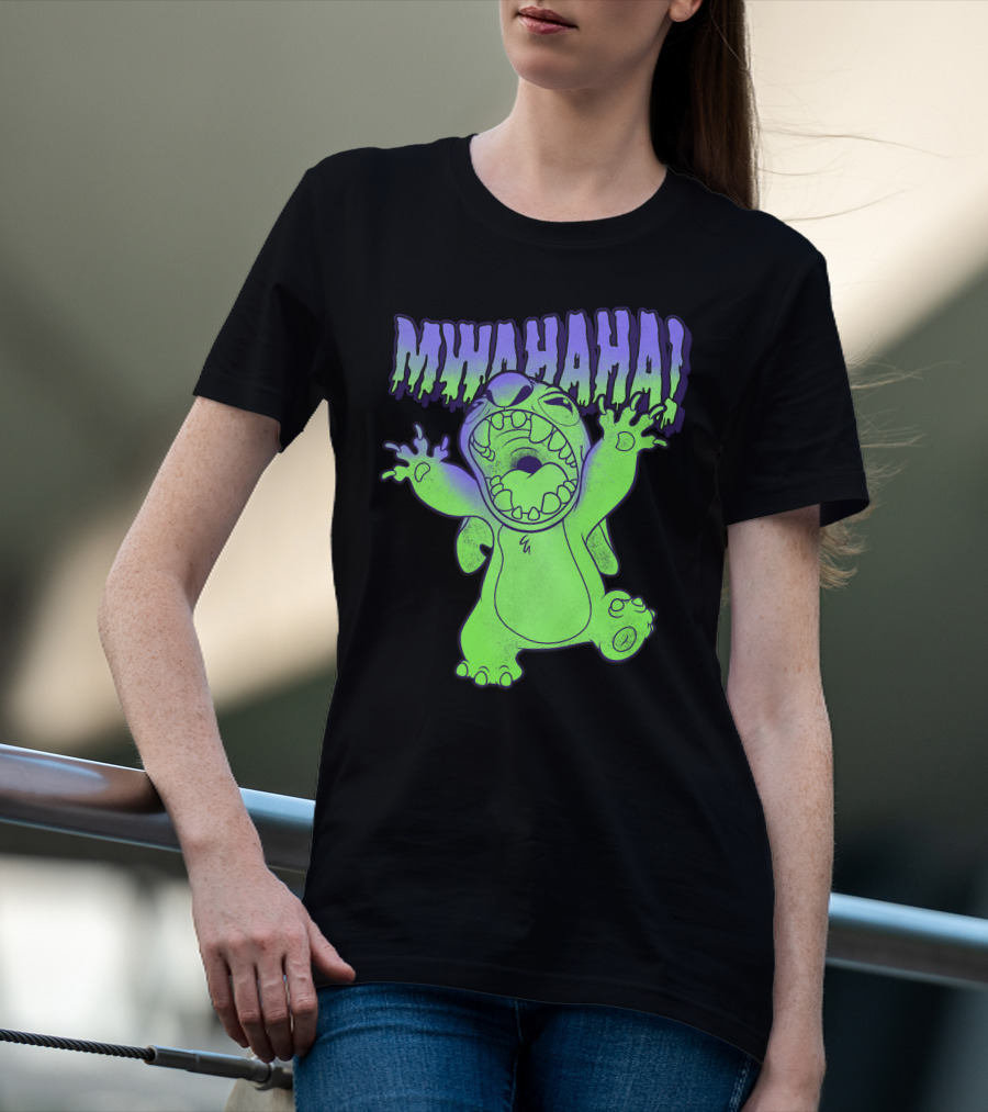 Disney Stitch Halloween Mwahaha Green Glow T-Shirt