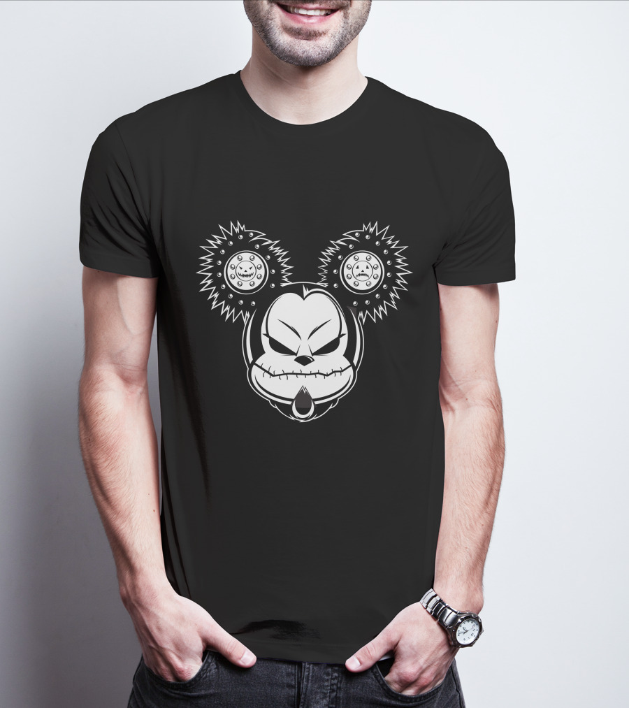 Cool Evil Mickey Gothic Cartoon Style Horror Face T-Shirt