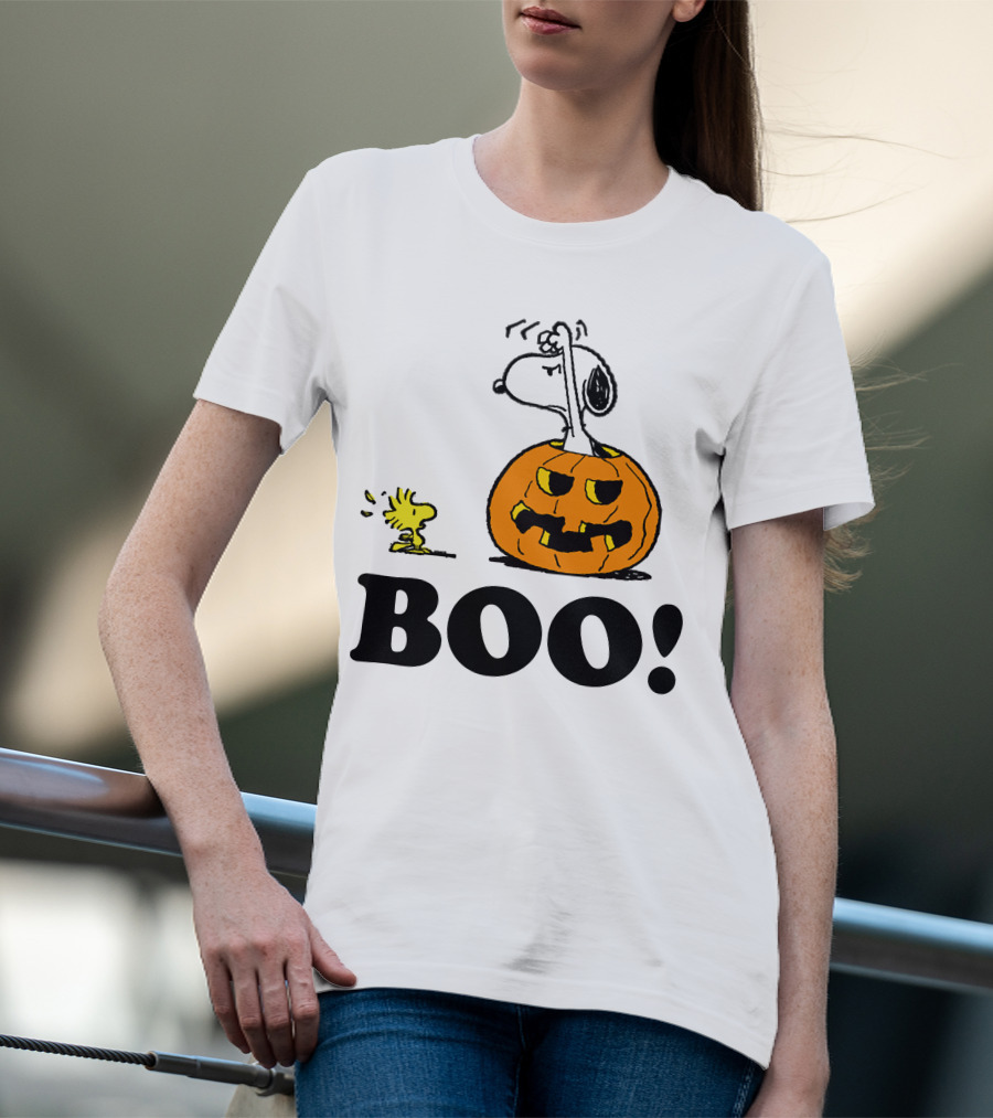 Snoopy Woodstock Halloween Pumpkin BOO T-Shirt