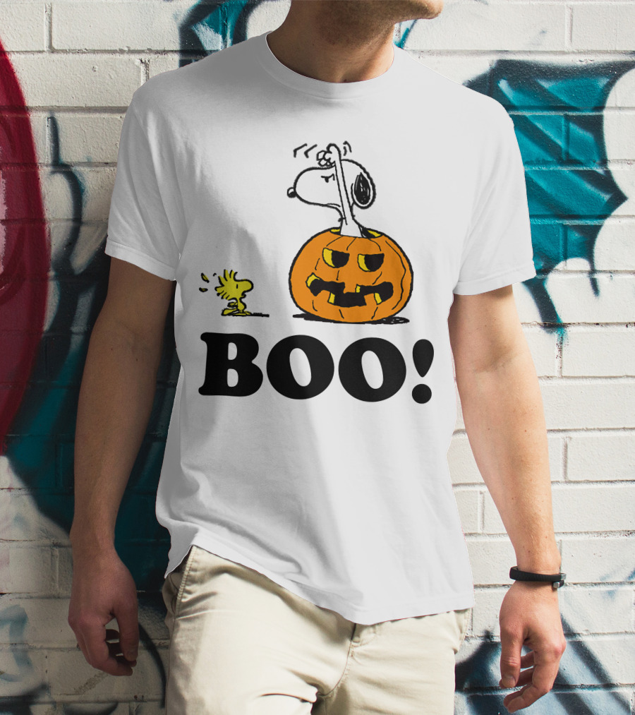 Snoopy Woodstock Halloween Pumpkin BOO T-Shirt