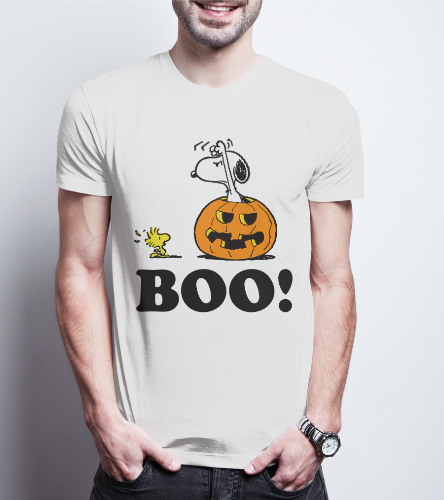 Snoopy Woodstock Halloween Pumpkin BOO T-Shirt