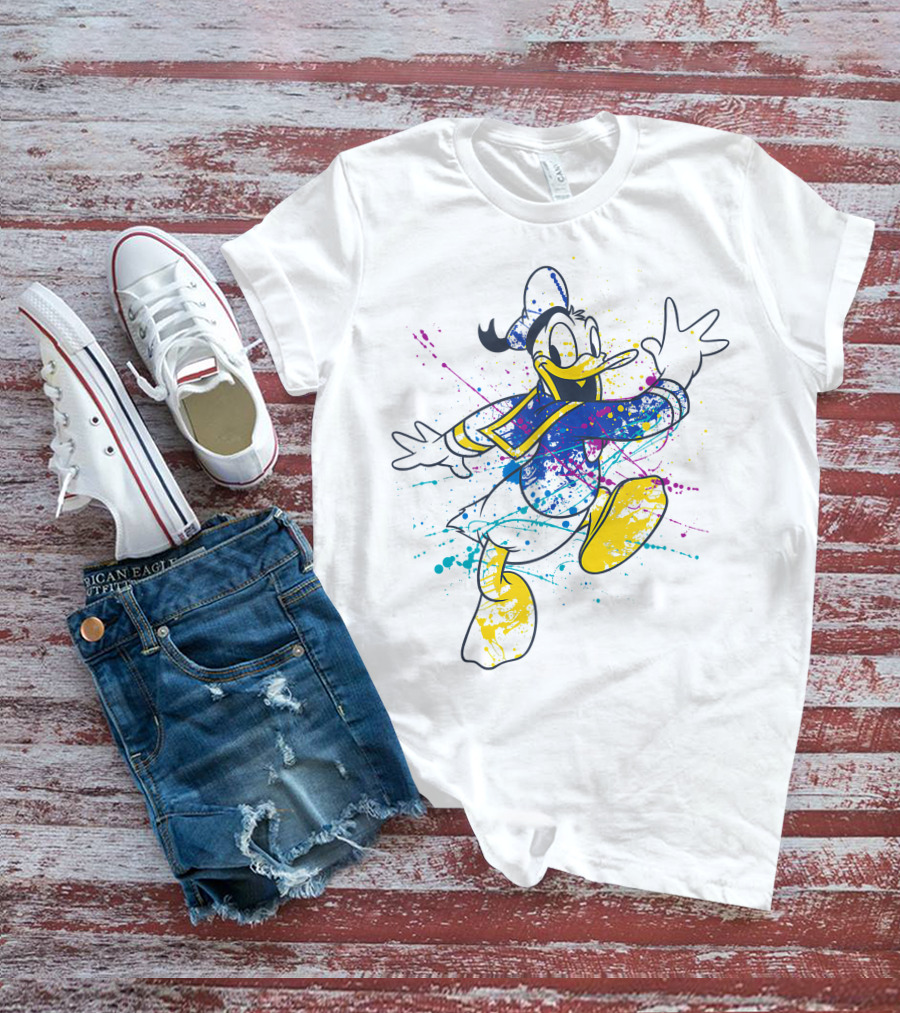 Disney Donald Duck Colorful Paint Splatter T-Shirt