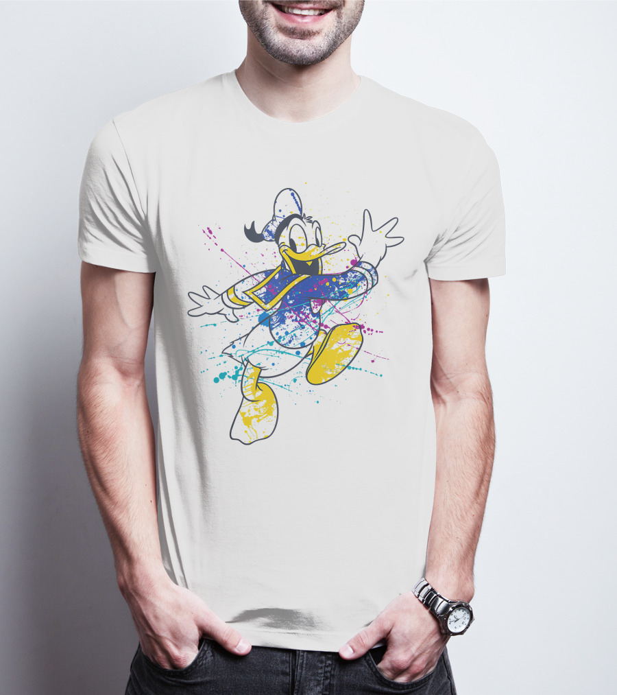 Disney Donald Duck Colorful Paint Splatter T-Shirt