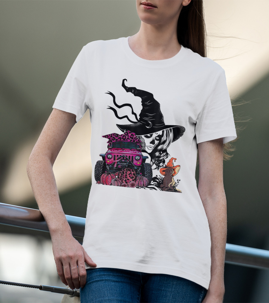 My Broom Broke Now I Drive A Black Jeep With Witch Hat And Halloween Cat T-Shirt