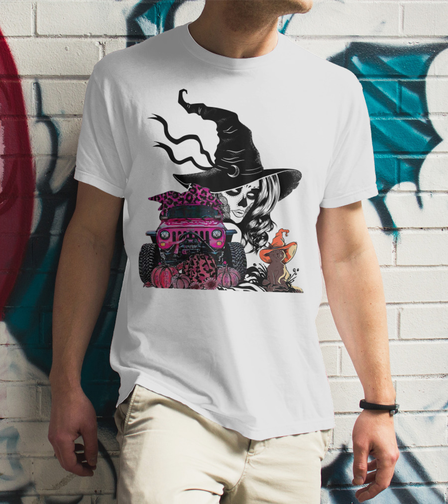 My Broom Broke Now I Drive A Black Jeep With Witch Hat And Halloween Cat T-Shirt