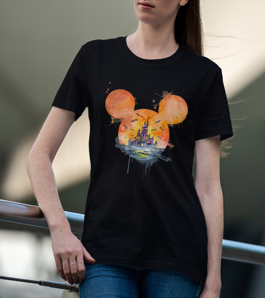 Mickey Ears Halloween Castle With Bats T-Shirt