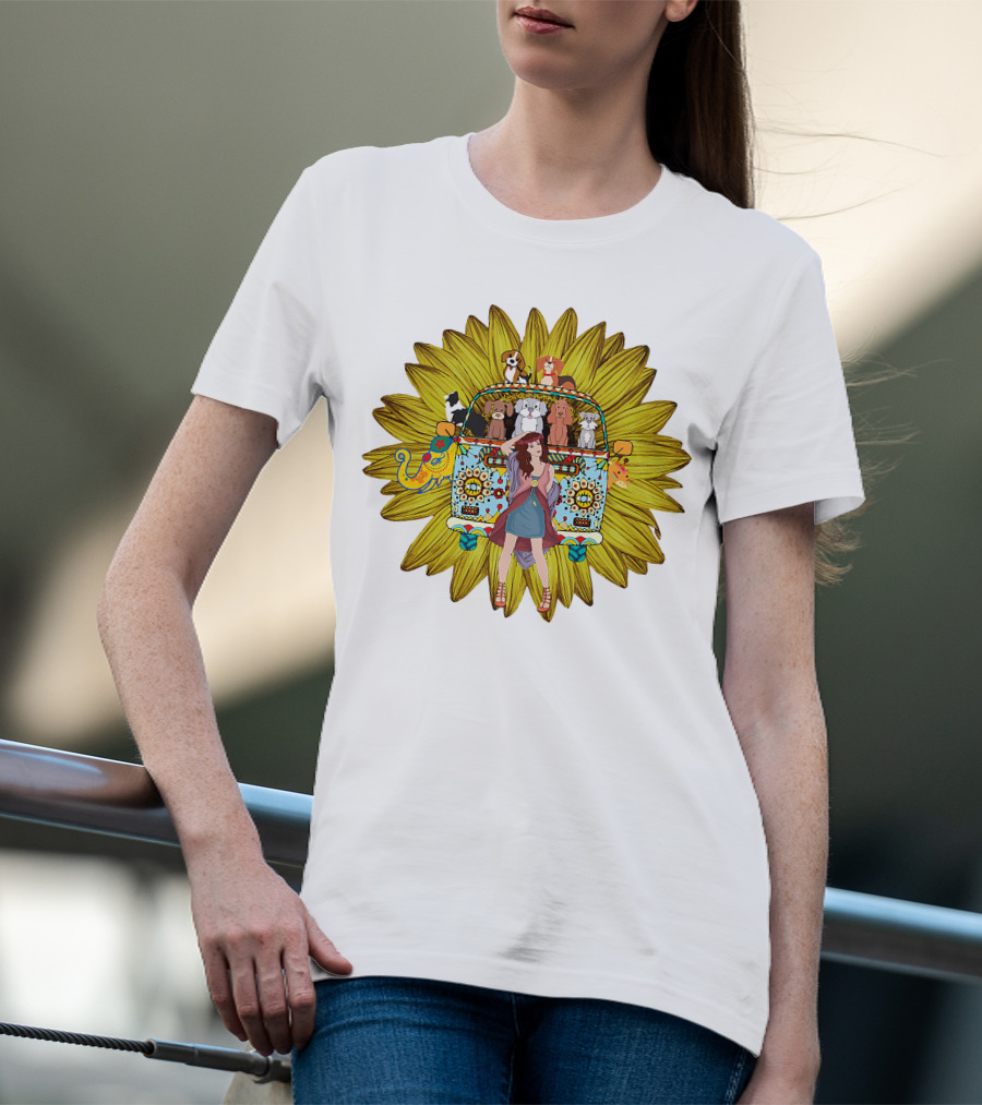 I'm Mostly Peace Love Animals Hippie Van Sunflower Dogs T-Shirt