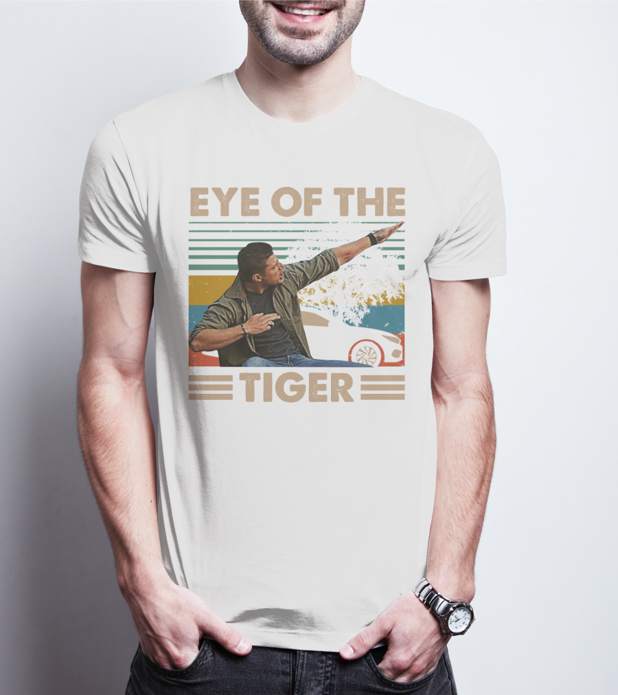EYE OF THE TIGER Retro Action Pose With Car And Stripes T-Shirt