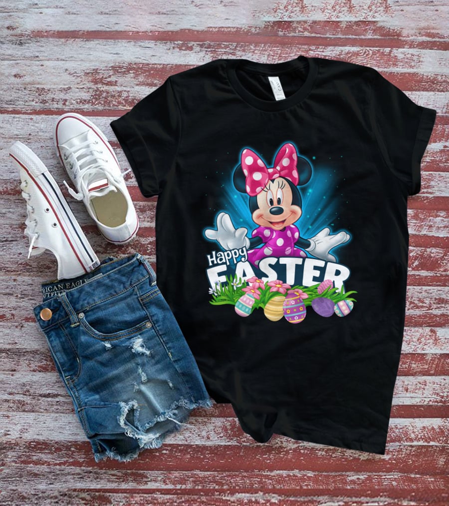 Minnie Mouse Happy Easter With Colorful Eggs And Flowers T-Shirt