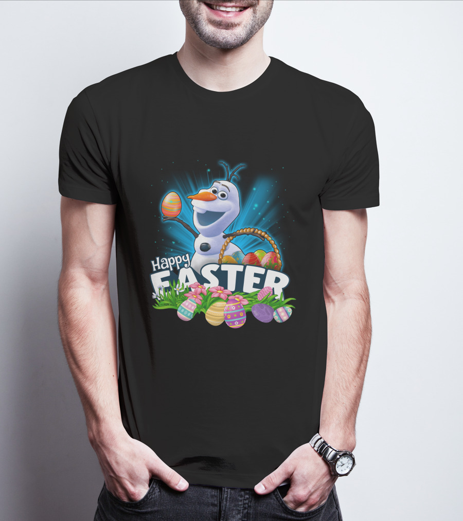 Happy Easter Snowman Eggs Basket And Flowers T-Shirt