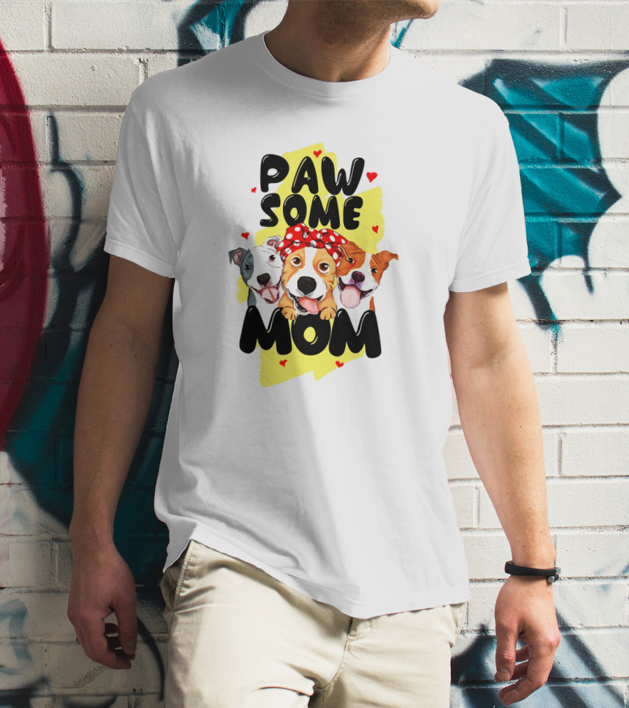 PAW SOME MOM Pups With Bandana And Hearts T-Shirt