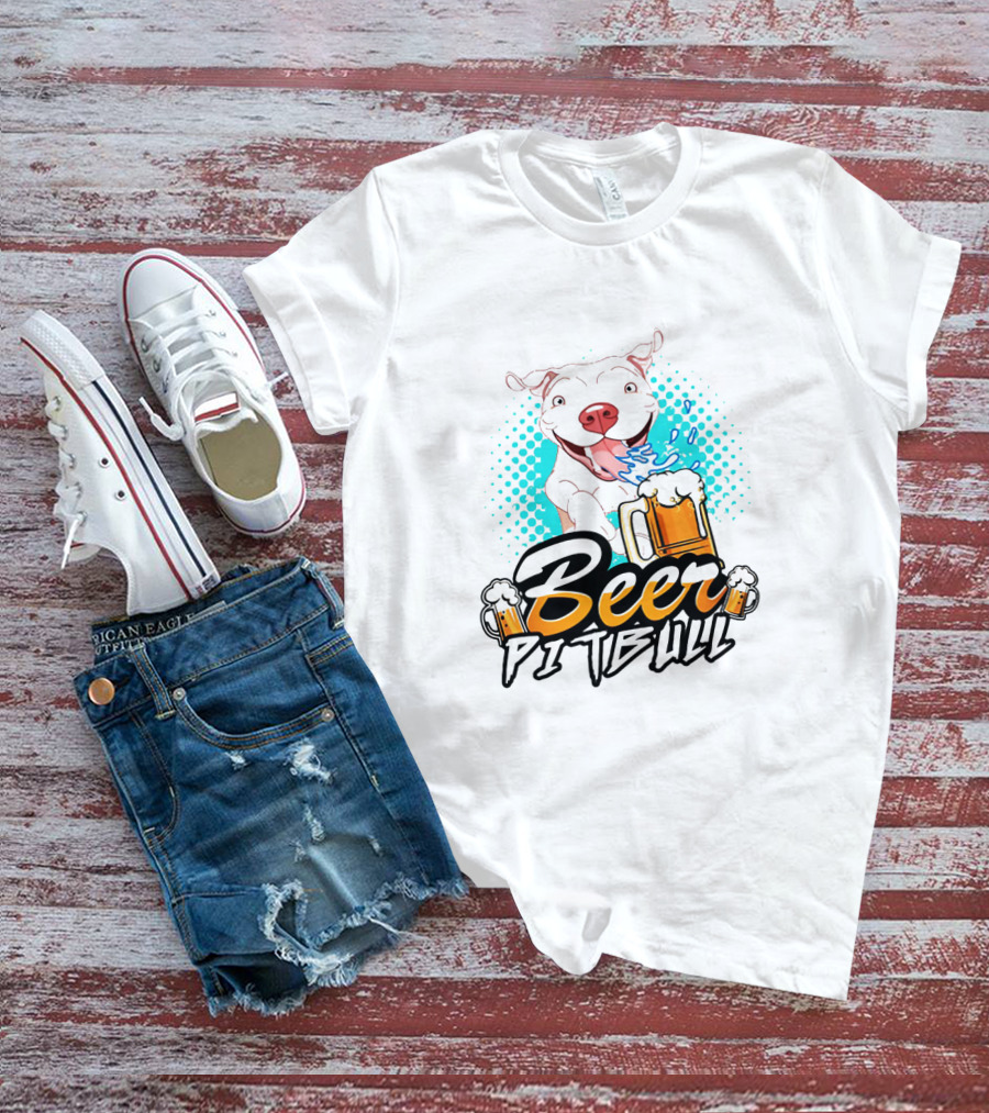 Beer Pitbull Happy Dog With Beer Mugs T-Shirt