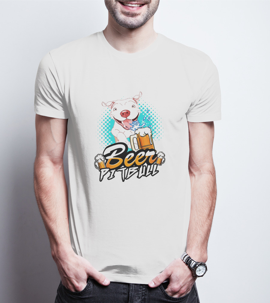 Beer Pitbull Happy Dog With Beer Mugs T-Shirt