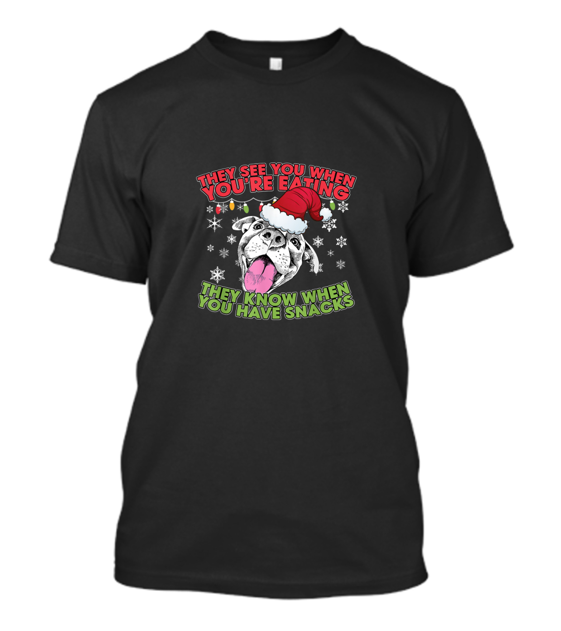 Christmas Pitbull Lover They See You When You're Eating Santa Hat Snowflakes T-Shirt