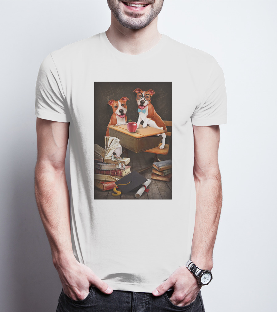 Pitbull Teacher Dogs With Books And Graduation Cap T-Shirt