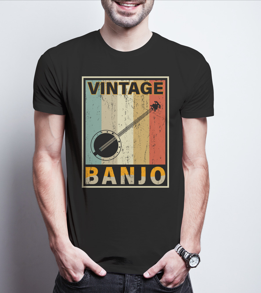 Vintage Banjo Retro Stripes T-Shirt