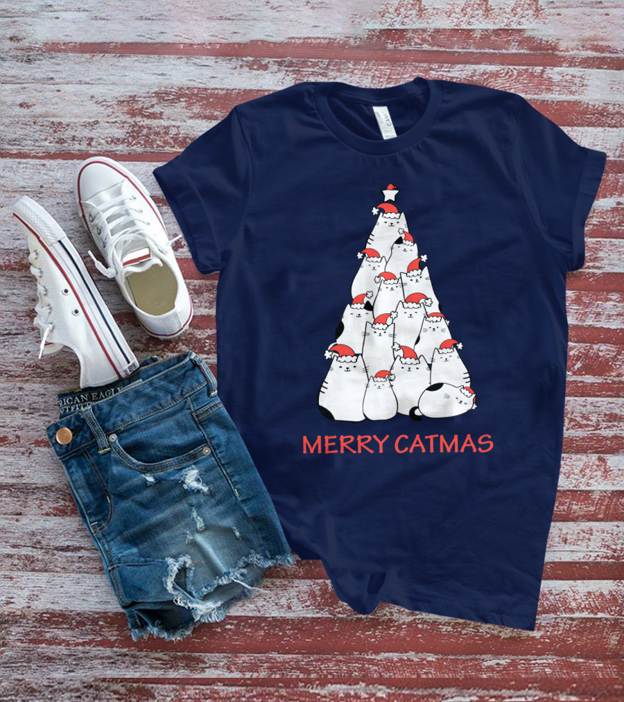 Merry Catmas Funny Cat Love Christmas Tree Cats T-Shirt