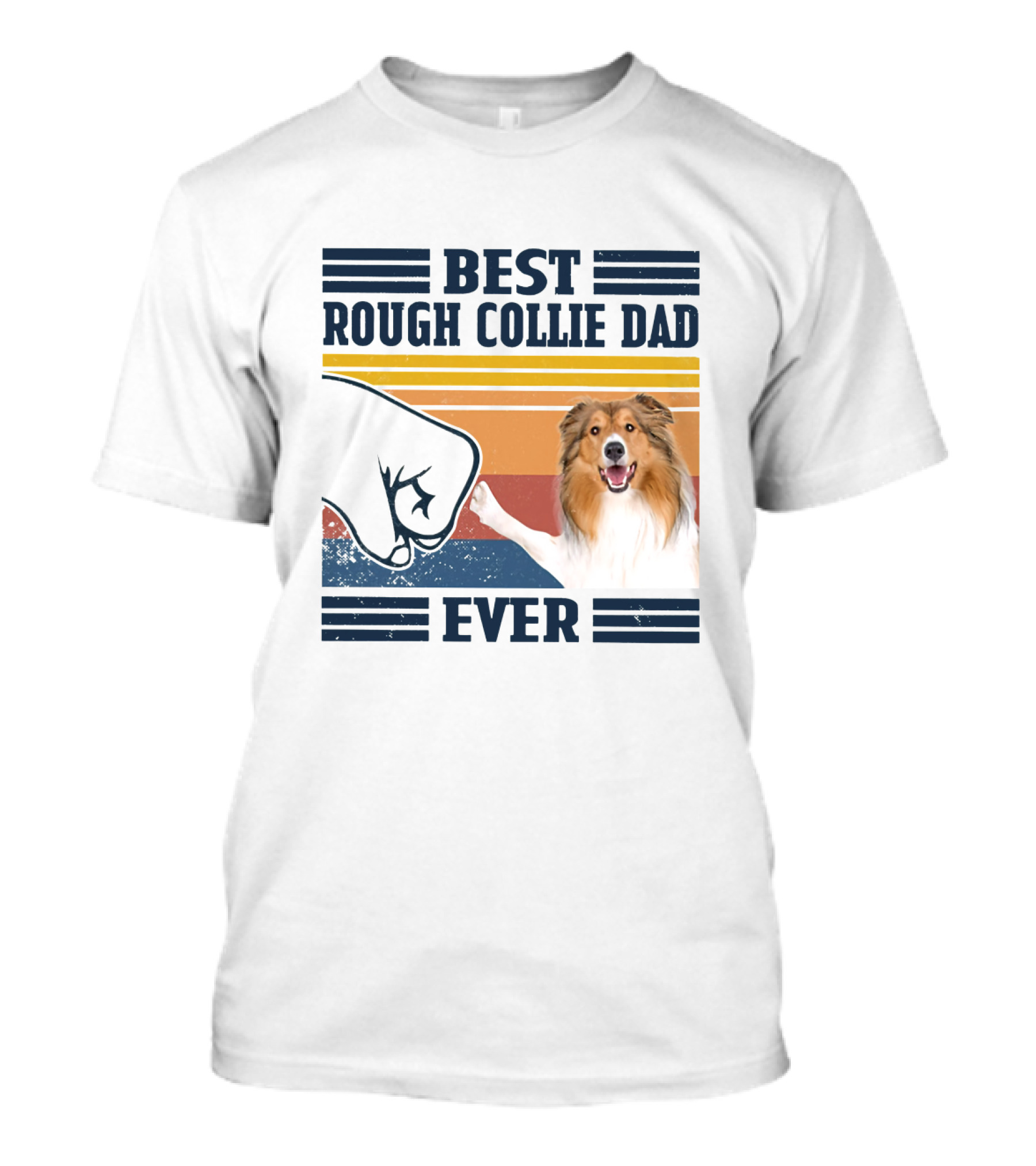 Best Rough Collie Dad Ever Fist Bump Retro Stripes T-Shirt