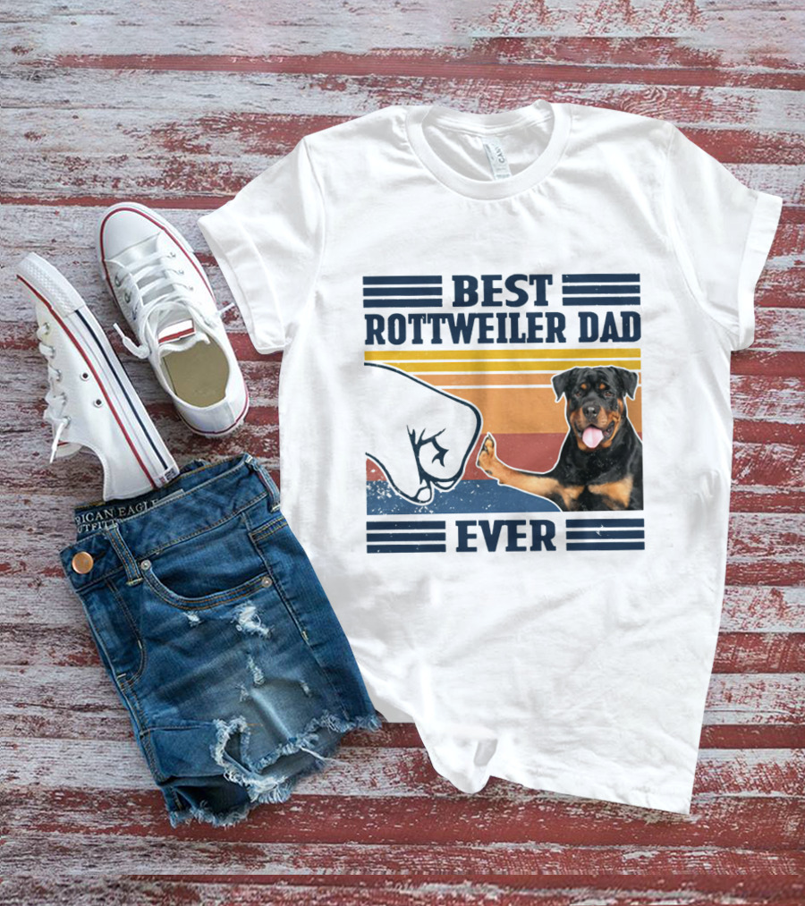 Best Rottweiler Dad Ever Vintage Fist Bump Stripes T-Shirt