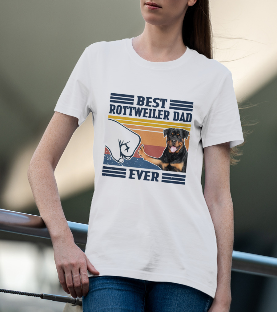 Best Rottweiler Dad Ever Vintage Fist Bump Stripes T-Shirt