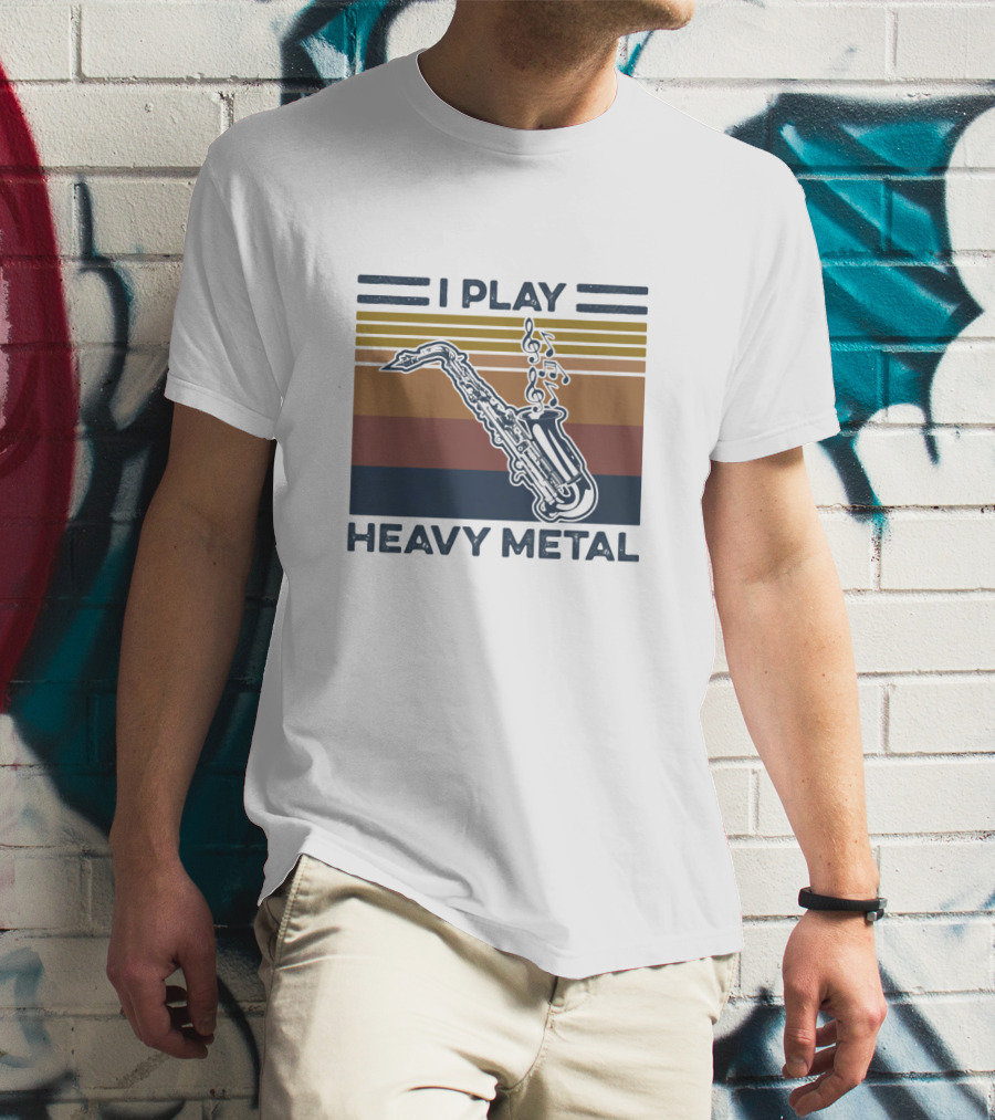 I Play Heavy Metal Saxophone Retro Music Notes T-Shirt