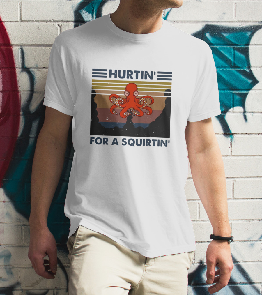 Hurtin' For A Squirtin' Octopus Retro Sunset Ocean Scene T-Shirt