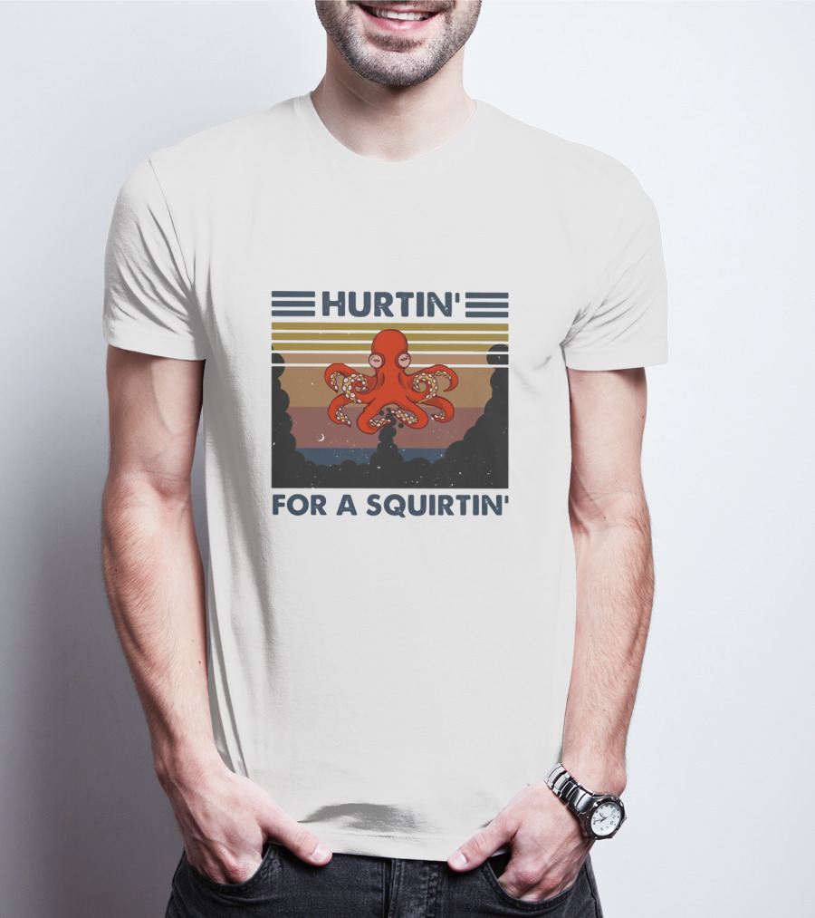 Hurtin' For A Squirtin' Octopus Retro Sunset Ocean Scene T-Shirt