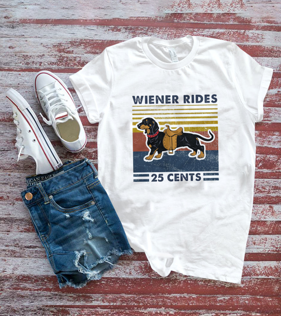 Wiener Rides Dachshund 25 Cents Retro Stripes T-Shirt