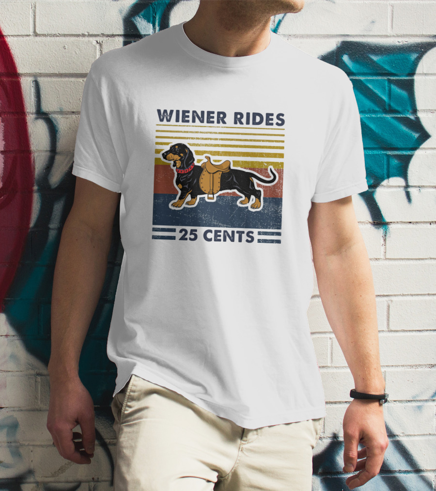 Wiener Rides Dachshund 25 Cents Retro Stripes T-Shirt