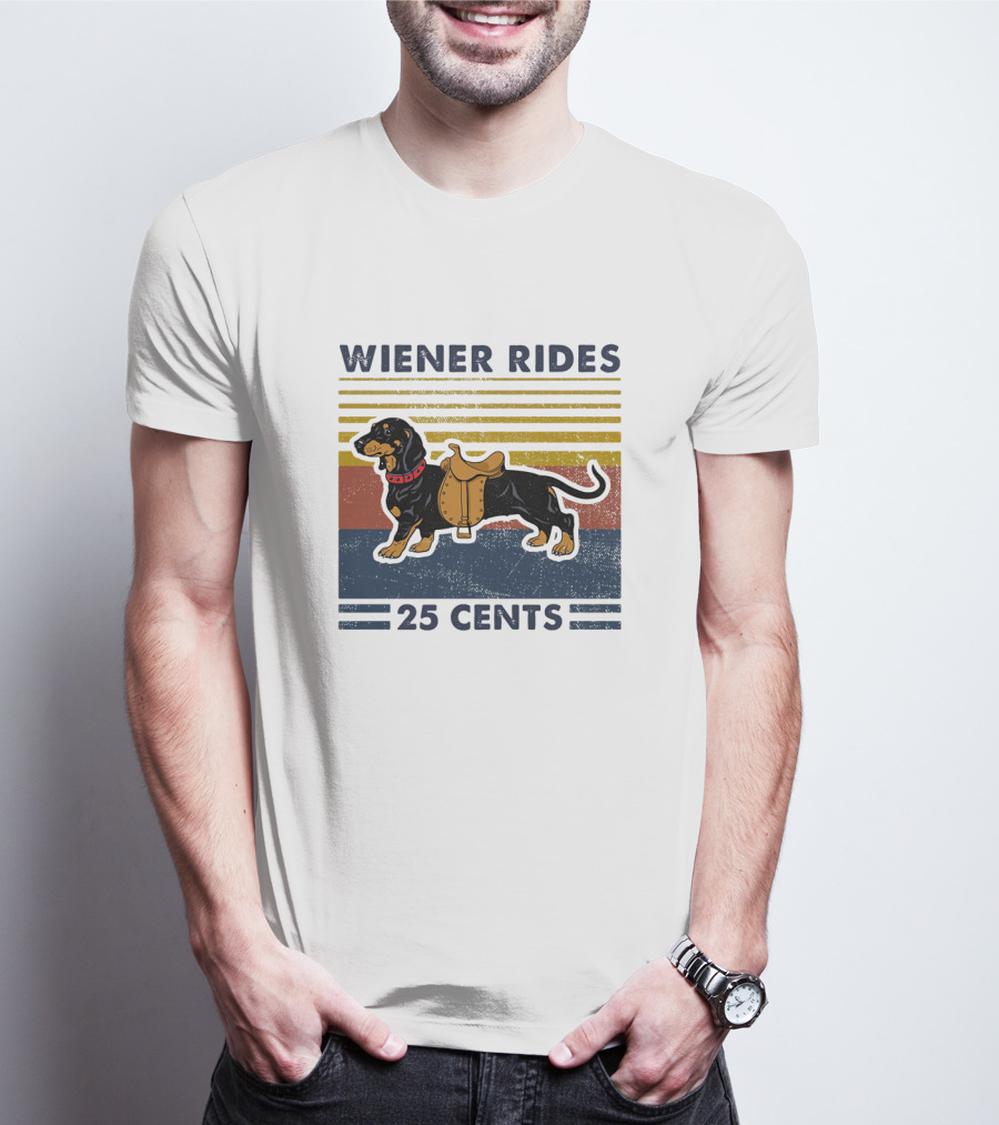 Wiener Rides Dachshund 25 Cents Retro Stripes T-Shirt