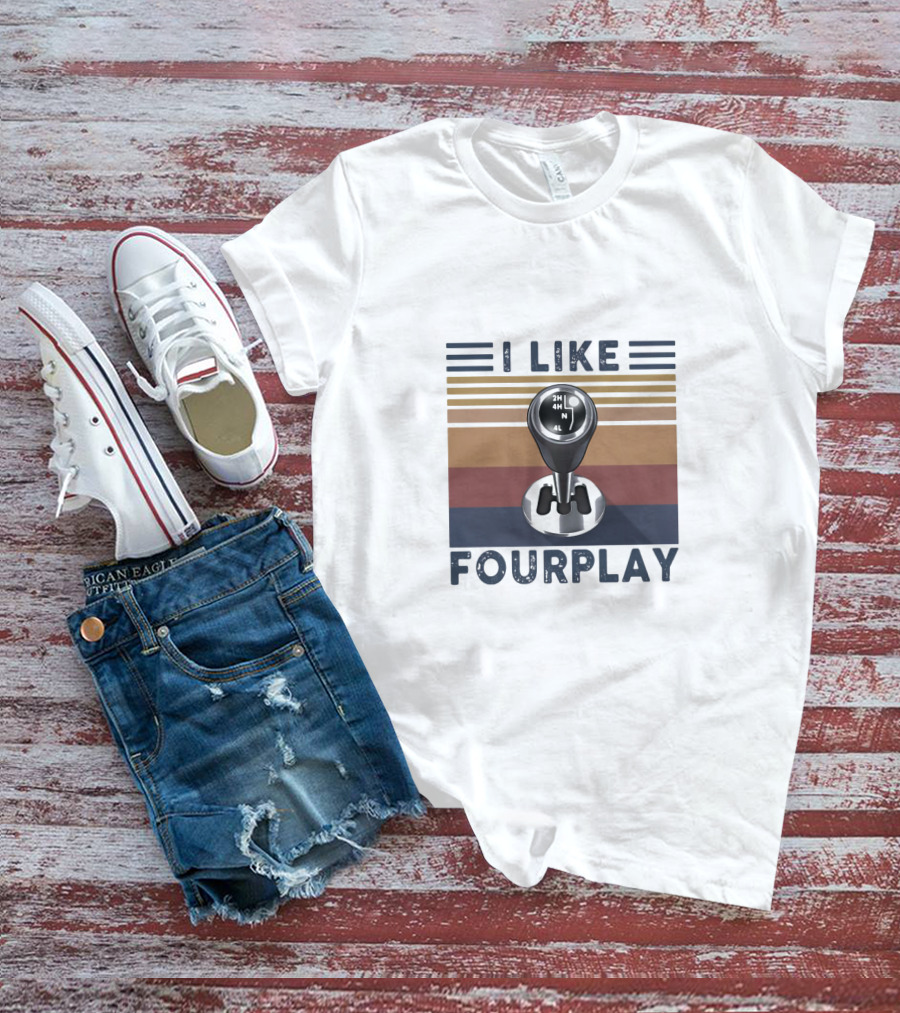 I Like Fourplay Gear Shift Retro Stripes T-Shirt